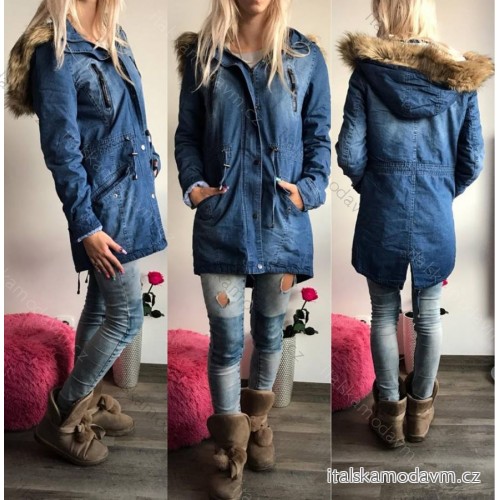 Bunda zimný kabát dámska (s-xxl) TALIANSKÁ MÓDA IMT17350 džínsová XL