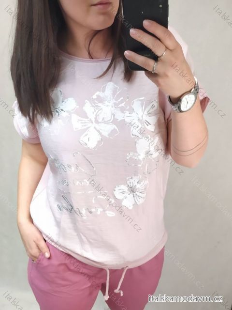 Tunika so zaväzovaním krátky rukáv dámska nadrozmer (2XL/3XL ONE SIZE) TALIANSKA MODA IM422420 biela 2XL/3XL