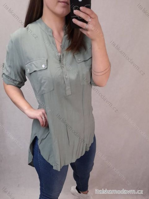 Tunika košilová oversize krátký rukáv dámská (L/XL one size) ITALSKÁ MÓDA IM421695 Khaki L/XL