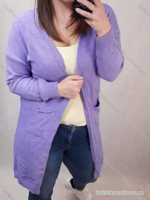 Cardigan pletený tenký jarní dlouhý rukáv dámský nadrozměr (L/2XL ONE SIZE) ITALSKÁ MÓDA IMD21947 modro-fialová L-2XL
