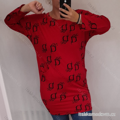 Tunika/Šaty dlhý rukáv dámske (XL / 2XL ONE SIZE) TALIANSKÁ MÓDA MA821111/DR XL/2XL <p>červená</p>