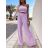 Súprava letná elegantný top a nohavice dámska (M/L ONE SIZE) TALIANSKA MÓDA IMD22428/DU čierna M / L