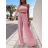 Súprava letná elegantný top a nohavice dámska (M/L ONE SIZE) TALIANSKA MÓDA IMD22428/DU čierna M / L