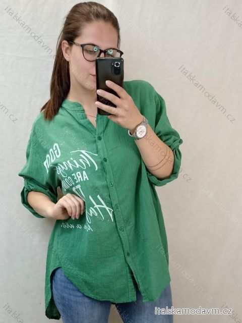 Košile 3/4 dlouhý rukáv dámská (2XL/4XL ONE SIZE) ITALSKá MóDA IM421738/DR 2XL-4XL zelená