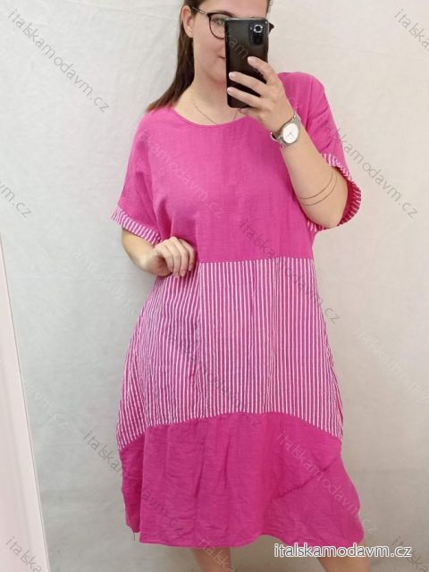 Šaty letné voľnočasové krátky rukáv dámske nadrozmer (3XL/4XL ONE SIZE) TALIANSKA MÓDA IM422382