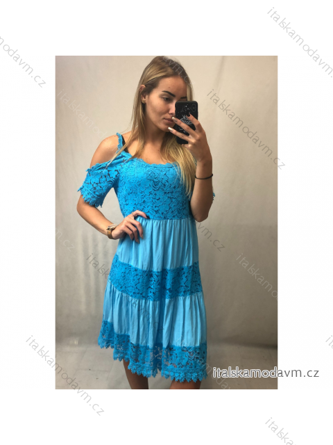 Šaty letné čipkované krátky rukáv dámske (S / M ONE SIZE) TALIANSKÁ MÓDA IMM21738/DR svetlo modrá S / M