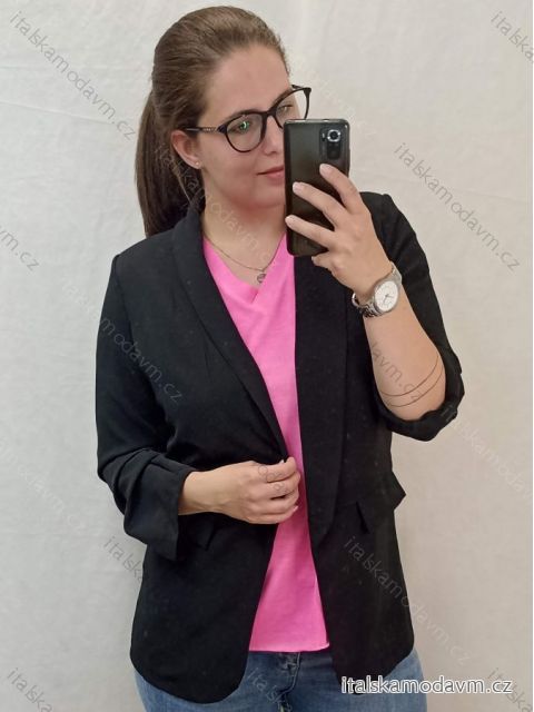 Sako elegantní dlouhý rukáv dámské (XL-2XL-3XL-4XL) ITALSKÁ MÓDA IMWT22m2-m10204/DR XL Černá
