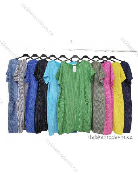 Šaty voľnočasové bavlnené krátky rukáv dámske nadrozmer (L/XL/2XL ONE SIZE) TALIANSKA MÓDA IM422706