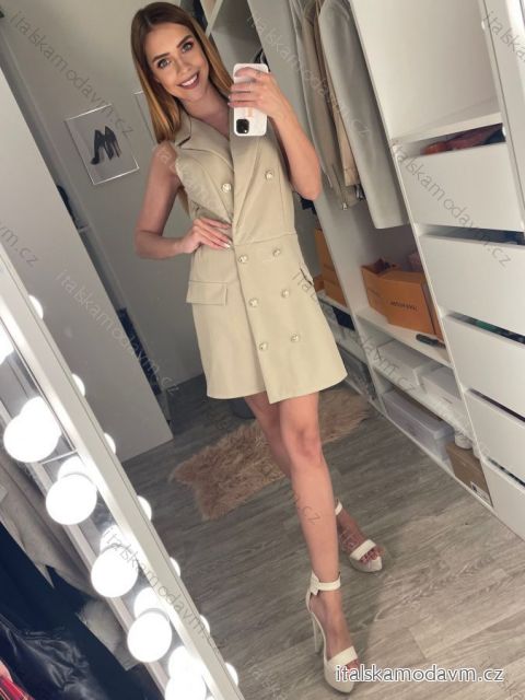 overal elegantný dlhý rukáv dámský (S/M ONE SIZE) TALIANSKA MÓDA IMD22315/DR béžová S/M