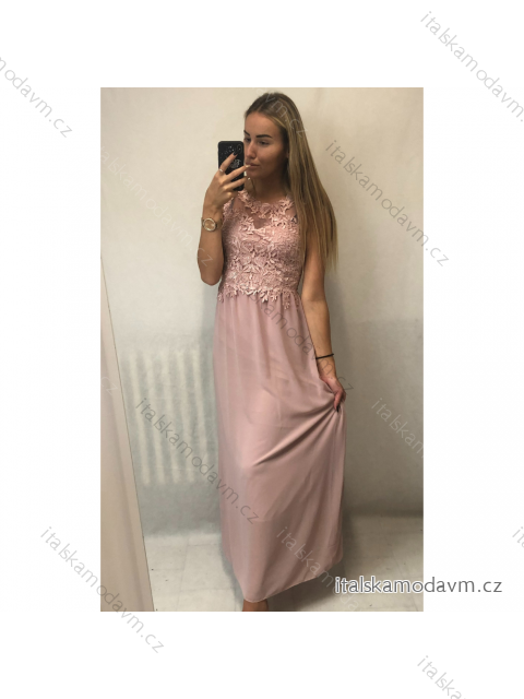 Šaty elegantní dlouhé plesové dámské (S/M ONE SIZE) ITALSKÁ MÓDA IMM21387/DR uni S/M sv.růžová