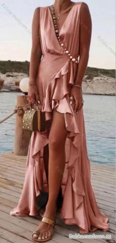 Šaty elegantní satén dlouhé bez rukávu dámské (S/M ONE SIZE) ITALSKá MóDA IMM22921