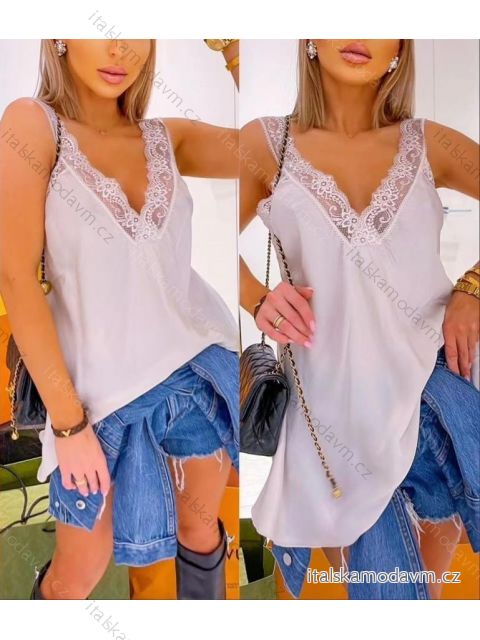 Tielko saténové s čipkou na ramienka dámske (S/M/L ONE SIZE) TALIANSKA MÓDA IMWY22042/DR