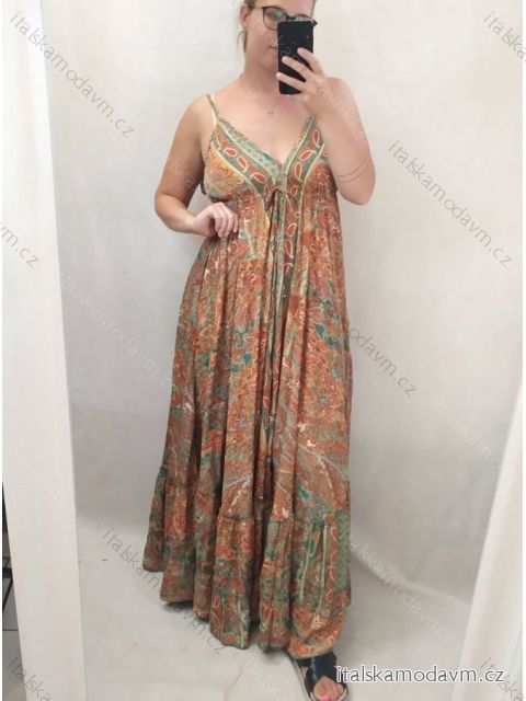 Šaty dlhé letné na ramienka dámske (L/XL ONE SIZE) INDICKÁ MÓDA IMPEM22G-37B/DR