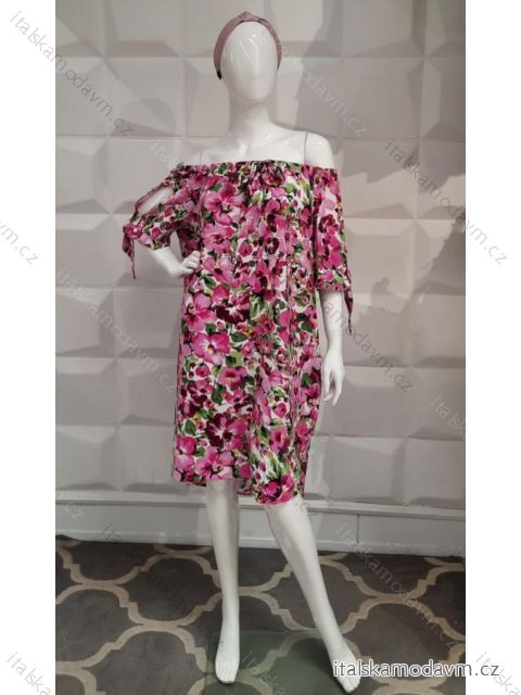 Šaty carmen krátky rukáv dámske nadrozmer (XL/2XL/3XL ONE SIZE) POLSKÁ MÓDA PMLT22FONETTI/DR 2XL/3XL _barva viď foto