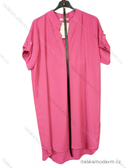 Tunika predĺžená/šaty s opaskom krátky rukáv dámska (M/L/XL ONE SIZE) TALIANSKA MÓDA IMWT22050/DR ružová tmavá