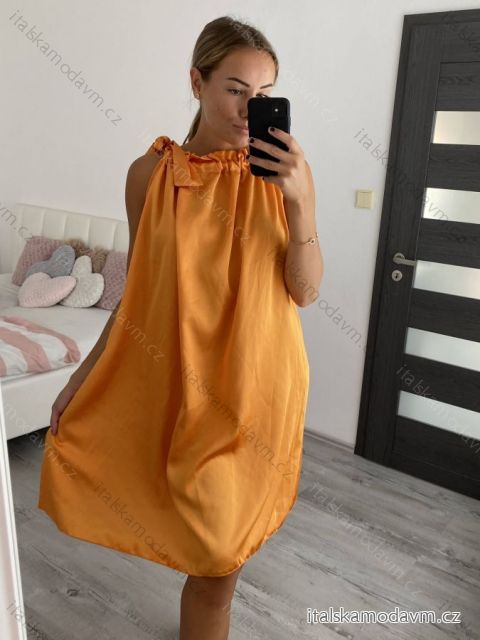 Šaty letné bez rukávov dámske (S/M ONE SIZE) TALIANSKA MÓDA IMWB22045/DR oranžové