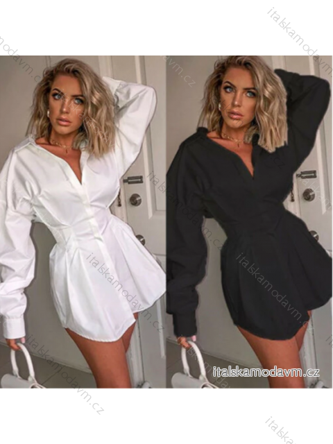 Košilové šaty s dlouhým rukávem dámske (S-M-L) AFASHION AF21SIERENA/D L Černá