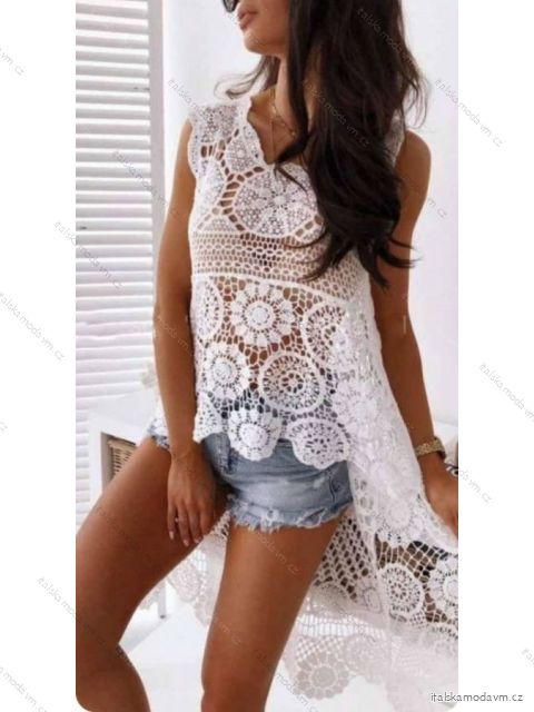 Prehoz tunika plážová letná čipková bez rukávu dámska (S/M ONE SIZE) TALIANSKA MóDA IMWC222863 biela S/M