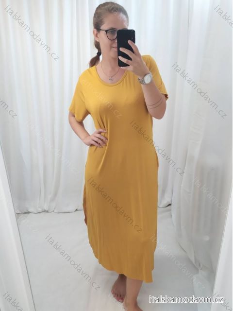 Šaty dlhé maxi letné voľnočasové krátky rukáv dámske viskoza (L/XL/2XL/3XL ONE SIZE) TALIANSKA MÓDA IMD22382/DR