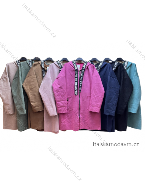Kabát podzimní broušená koženka dámský (XL/2XL ONE SIZE) ITALSKÁ MÓDA IM422912
