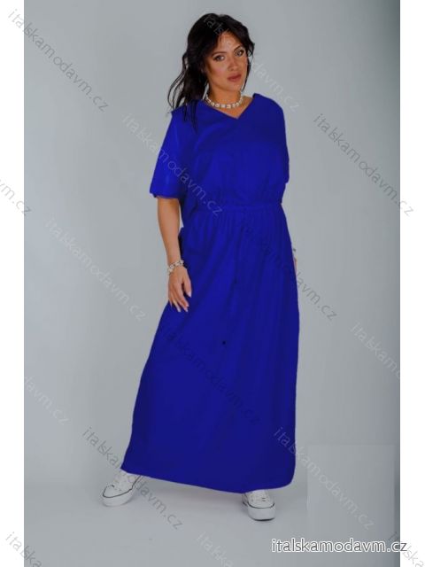 Šaty letní dlouhé krátký rukáv dámské (XL/2XL/3XL ONE SIZE) TURECKÁ MÓDA IMLI227964/DRkr. modrá