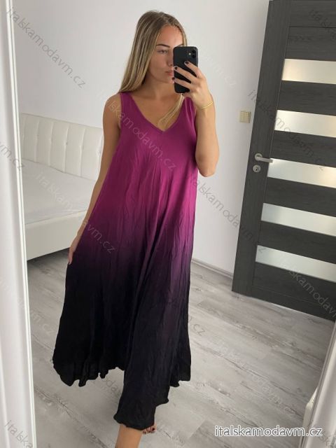 Šaty dlhé letné bez rukávov dámske (S/M/L/XL/2XL ONE SIZE) TALIANSKA MÓDA IMLI22007 fialová S-2XL