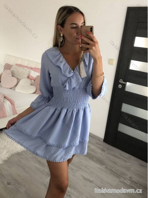 Šaty letné carmen cez ramená dlhý rukáv dámske (S / M ONE SIZE) TALIANSKÁ MÓDA IMWK21306 / DR