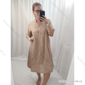 Šaty letní lněné krátký rukáv dámské (L/XL ONE SIZE) ITALSKÁ MÓDA IMPLM228664