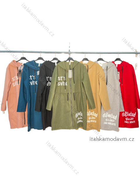 Kabát na zips s kapucňou dlhý rukáv dámska nadrozmer (2XL/3XL ONE SIZE) TALIANSKA MÓDA IM422960