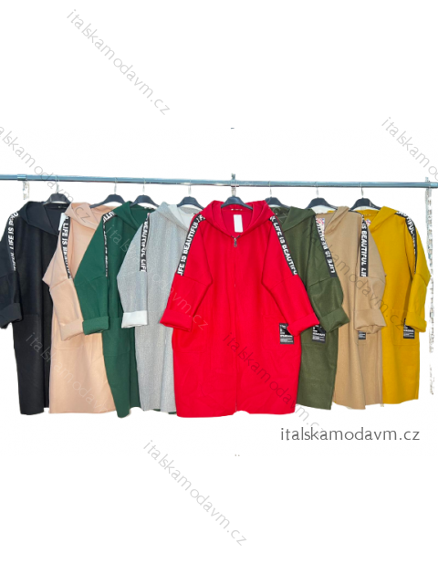 Kabát/mikina na zips s kapucňou dlhý rukáv dámska nadrozmer (2XL/3XL ONE SIZE) TALIANSKA MÓDA IM422967