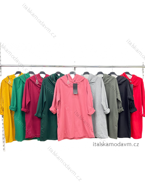 Tričko/tunika s kapucí dámská nadrozměr (2XL/3XL ONE SIZE) ITALSKÁ MÓDA IM422968