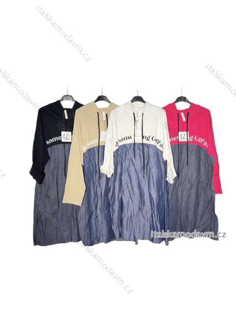 Mikinové šaty s kapucňou dlhý rukáv dámska nadrozmer (2XL/3XL ONE SIZE) TALIANSKA MÓDA IM4221004
