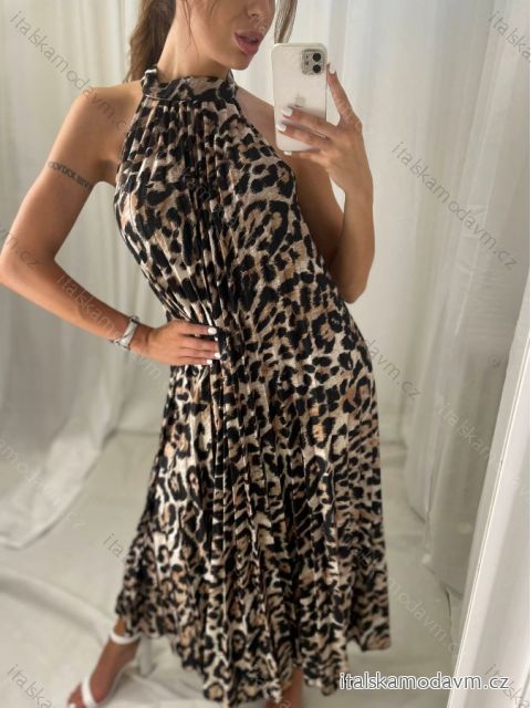 Šaty letné skladané bez rukávov dámske (S/M ONE SIZE) TALIANSKA MÓDA IMM222294BR/DR