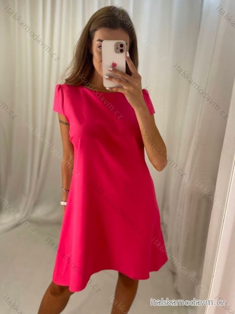 Šaty elegantní krátký rukávek letní dámské (36-38-40-42-44) Polská MÓDA PMLK21LEILA-ROSE/DR růžová 42
