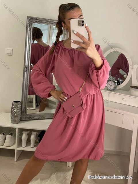 Šaty s kabelkou dlhý rukáv dámske (M/L ONE SIZE) TALIANSKA MóDA IM422BETY/DR