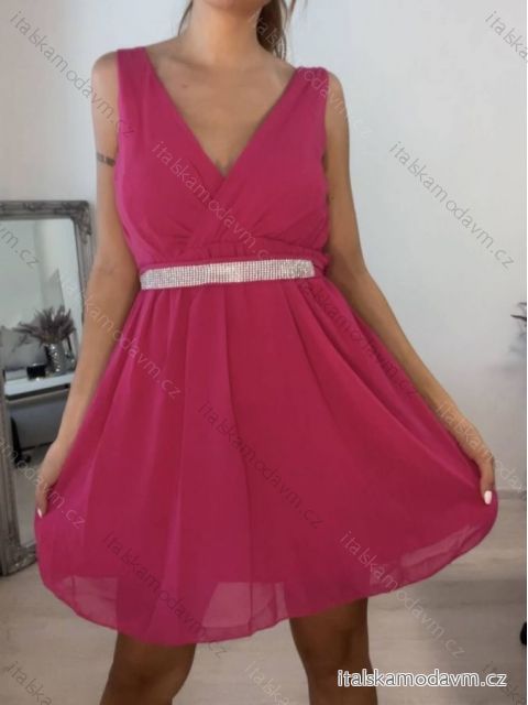 Šaty elegantní šifonové na ramínka dámské (S/M ONE SIZE) ITALSKÁ MÓDA IMM2223542LS/DR Růžová tmavá S/M