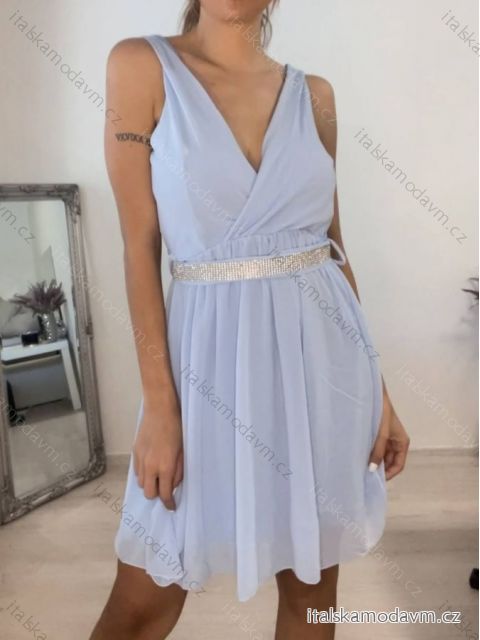 Šaty elegantné šifónové na ramienka dámske (S/M ONE SIZE) TALIANSKA MÓDA IMM2223542LS/DR Modrá svetlá S/M