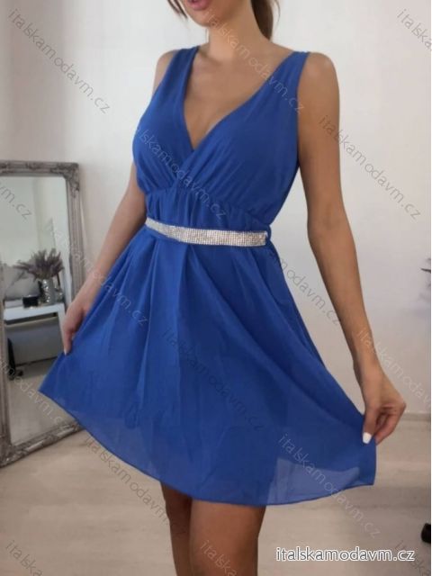 Šaty elegantní šifonové na ramínka dámské (S/M ONE SIZE) ITALSKÁ MÓDA IMM2223542LS/DR Modrá královská S/M