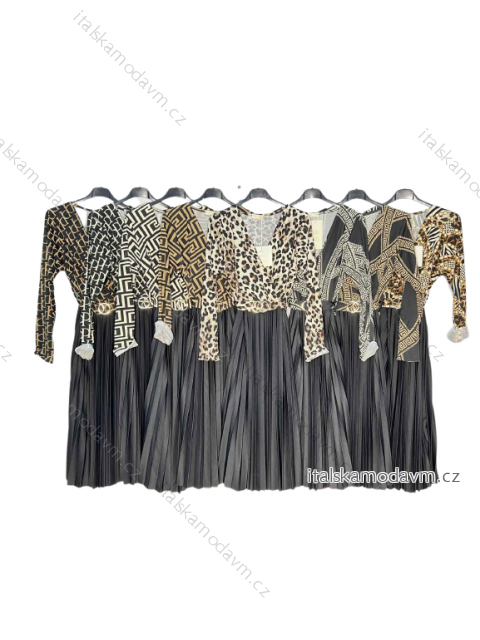 Šaty elegantné skladané s opaskom dlhý rukáv dámske (S/M/L ONE SIZE) TALIANSKA MóDA IM4221048