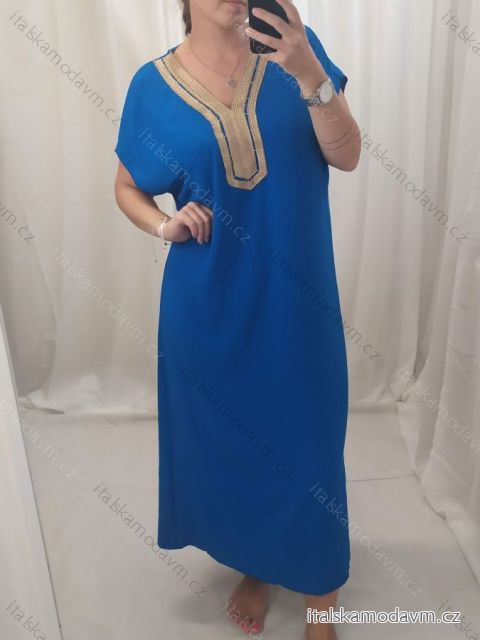 Šaty maxi dlhé oversize letný krátky rukáv dámske nadrozmerné (M/L/XL/2XL ONE SIZE) TALIANSKA MÓDA IMM22MS55153/DR XL/2XL kráľovská modrá