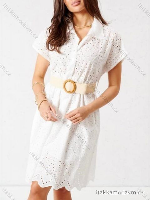 Šaty letné krajkové košeľové krátky rukáv dámske (S/M ONE SIZE) TALIANSKA MÓDA IMM22SY12166/DR