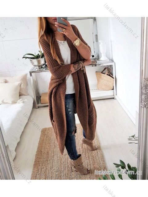 Cardigan pletený teplý dlouhý rukáv dámský (3XL/4XL ONE SIZE) ITALSKÁ MÓDA IMD22041 černá
