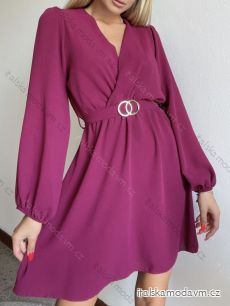 Šaty elegantní s páskem dlouhý rukáv dámské (S/M ONE SIZE) ITALSKÁ MÓDA IMPBB22S3546