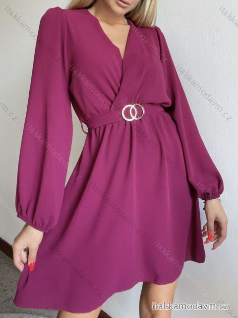 Šaty elegantní s páskem dlouhý rukáv dámské (S/M ONE SIZE) ITALSKÁ MÓDA IMPBB22S3546