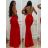 Šaty elegantní společenské dlouhé na ramínka dámské (S/M ONE SIZE) ITALSKá MóDA IMM22LS9714 červená S/M