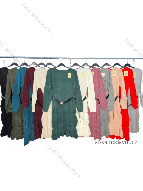 Šaty pletené s opaskom dlhý rukáv dámske (S/M/L ONE SIZE) TALIANSKA MóDA IM422P45D103