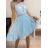 Šaty letní elegantní bez rukávu krajkované dámské (S/M ONE SIZE) ITALSKá MóDA IMM22FL22540/DR Modrá světlá S/M