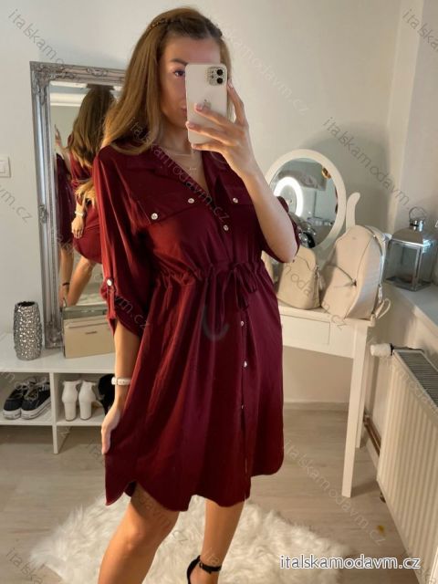 Šaty košilové dlouhý rukáv dámské (S/M/L ONE SIZE) ITALSKÁ MÓDA IMWA223027/DR bordó M/L