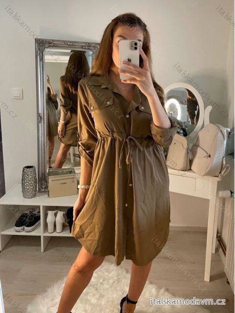 Šaty košeľové dlhý rukáv dámske (S/M/L ONE SIZE) TALIANSKA MÓDA IMWA223027/DR starozlatá M / L