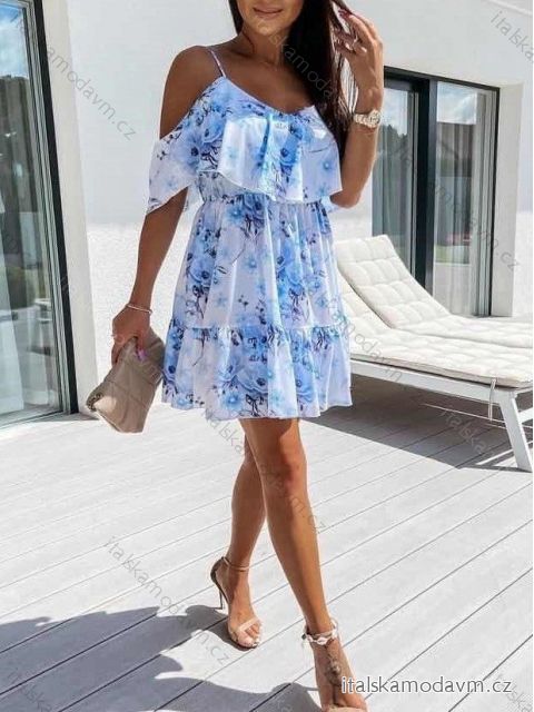 Šaty krátké letní carmen přes ramena na ramínka květované dámské (S/M ONE SIZE) ITALSKÁ MÓDA IMM22Q51606/DR S/M svetlo modrá